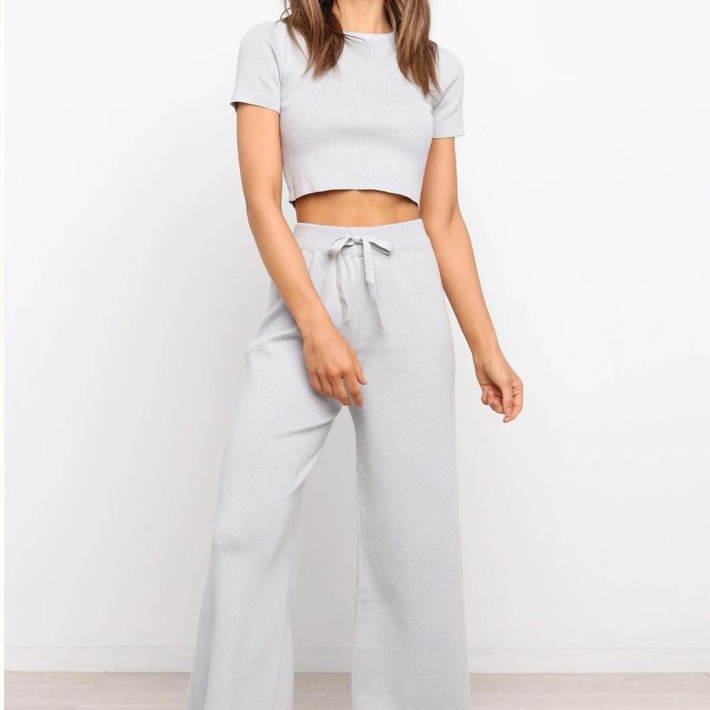 Petal & Pup Ayers Light Gray Shirt and Wide Leg Pant Set